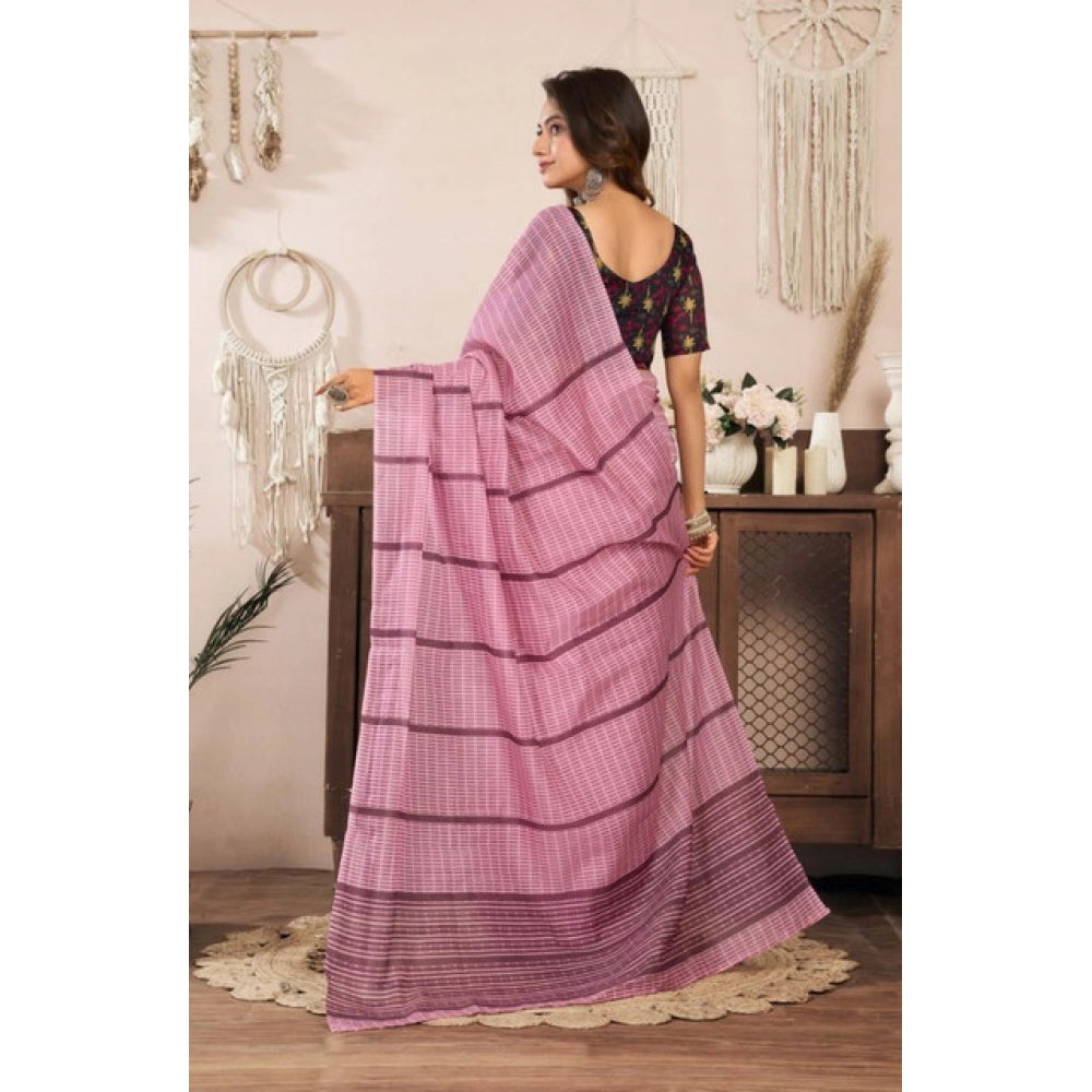 Women's Faux Linen Geometric Ready to wear Saree With Unstitched Blouse 5.5Mtr (LightPink) - VANSHELLE