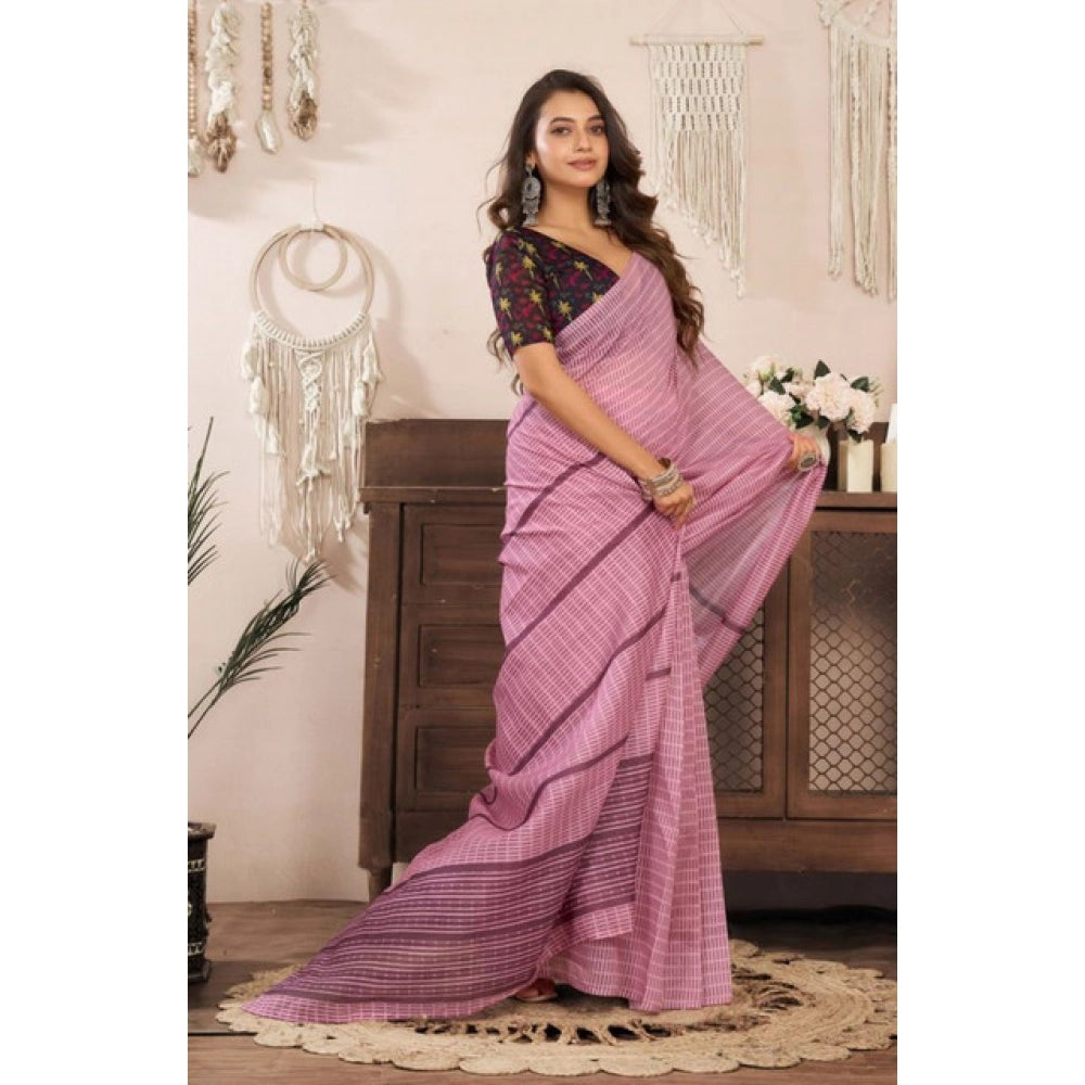 Women's Faux Linen Geometric Ready to wear Saree With Unstitched Blouse 5.5Mtr (LightPink) - VANSHELLE