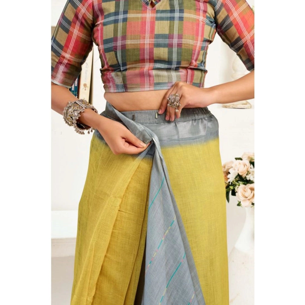 Women's Faux Linen Geometric Ready to wear Saree With Unstitched Blouse 5.5Mtr (Grey) - VANSHELLE