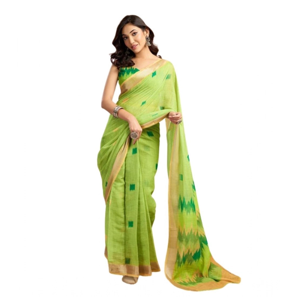 Women's Faux Linen Floral Print Ready to wear Saree With Unstitched Blouse 5.5Mtr (Green) - VANSHELLE