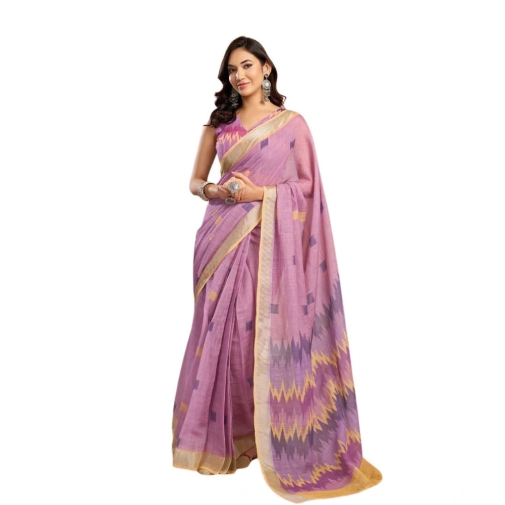 Women's Faux Linen Floral Ready to wear Saree With Unstitched Blouse 5.5Mtr (Lavender) - VANSHELLE