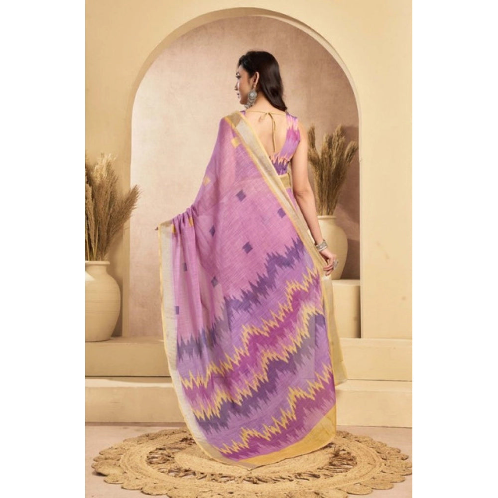 Women's Faux Linen Floral Ready to wear Saree With Unstitched Blouse 5.5Mtr (Lavender) - VANSHELLE