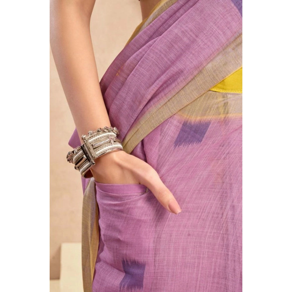 Women's Faux Linen Floral Ready to wear Saree With Unstitched Blouse 5.5Mtr (Lavender) - VANSHELLE