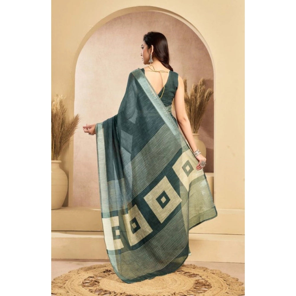 Women's Faux Linen Floral Ready to wear Saree With Unstitched Blouse 5.5Mtr (Light_Teal) - VANSHELLE
