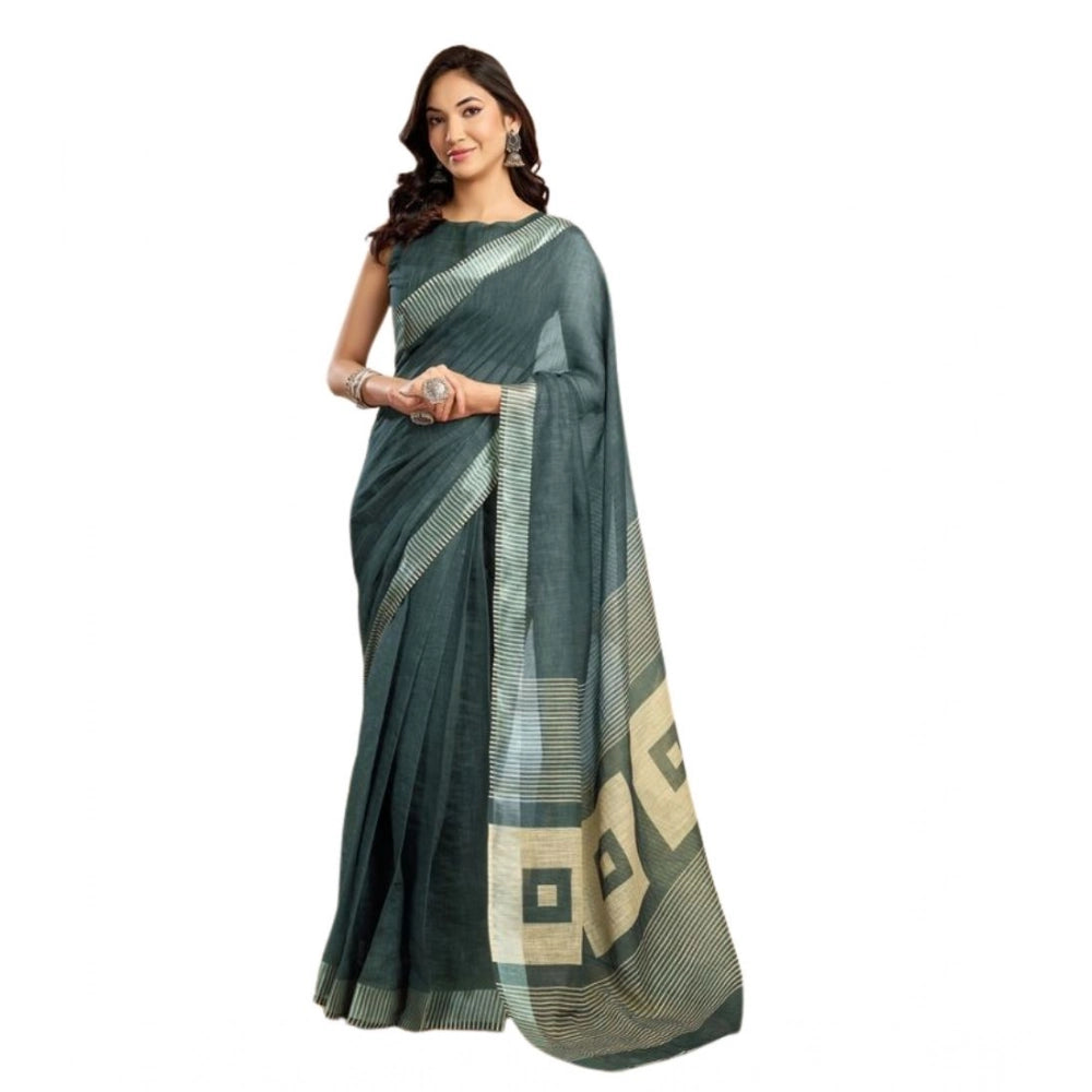 Women's Faux Linen Floral Ready to wear Saree With Unstitched Blouse 5.5Mtr (Light_Teal) - VANSHELLE