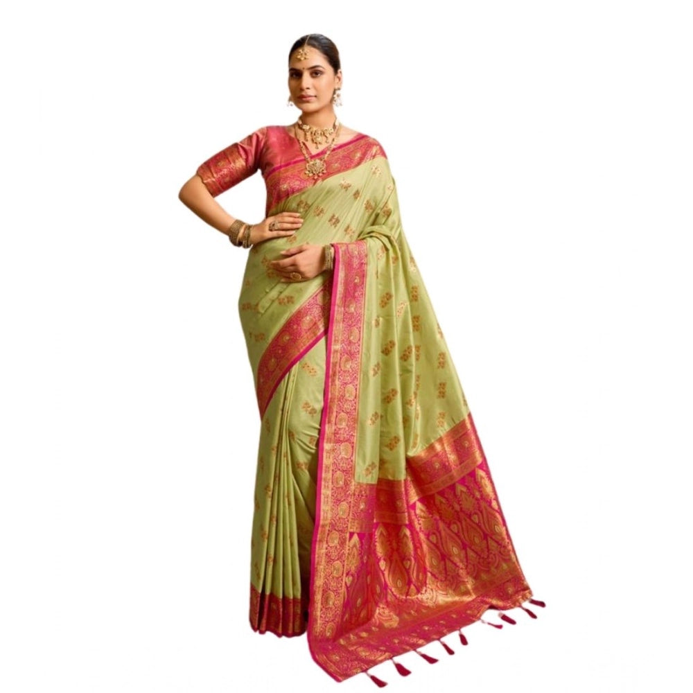Women's Silk Blend Booti Work Ready to wear Saree With Unstitched Blouse 5.5Mtr (Green) - VANSHELLE