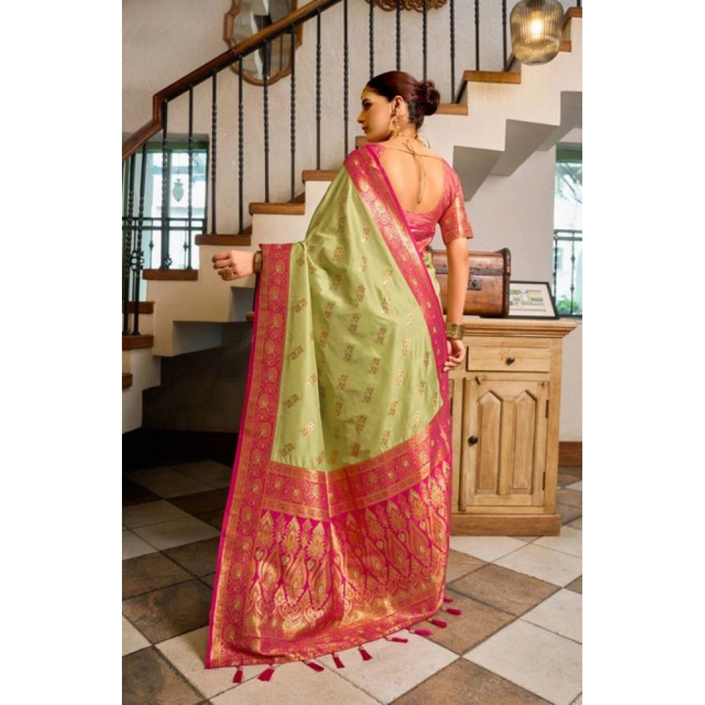 Women's Silk Blend Booti Work Ready to wear Saree With Unstitched Blouse 5.5Mtr (Green) - VANSHELLE