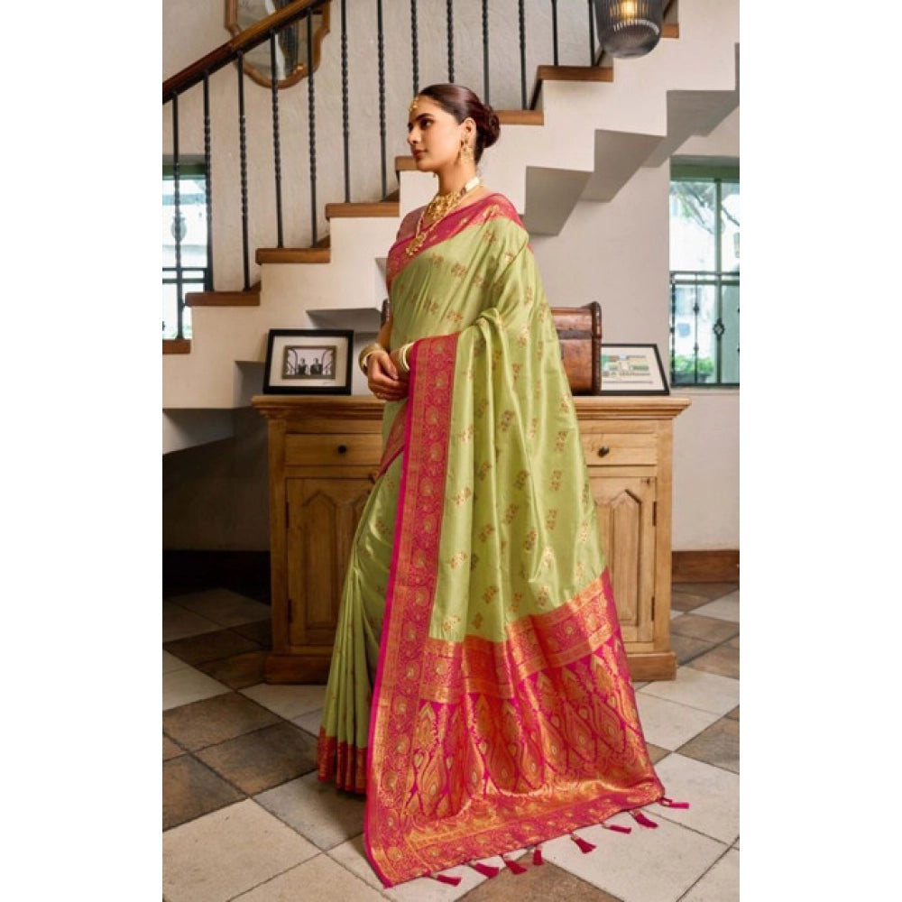 Women's Silk Blend Booti Work Ready to wear Saree With Unstitched Blouse 5.5Mtr (Green) - VANSHELLE