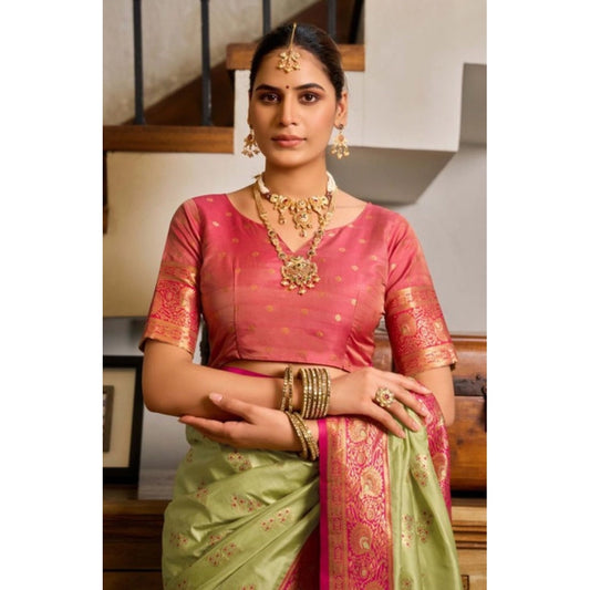 Women's Silk Blend Booti Work Ready to wear Saree With Unstitched Blouse 5.5Mtr (Green) - VANSHELLE