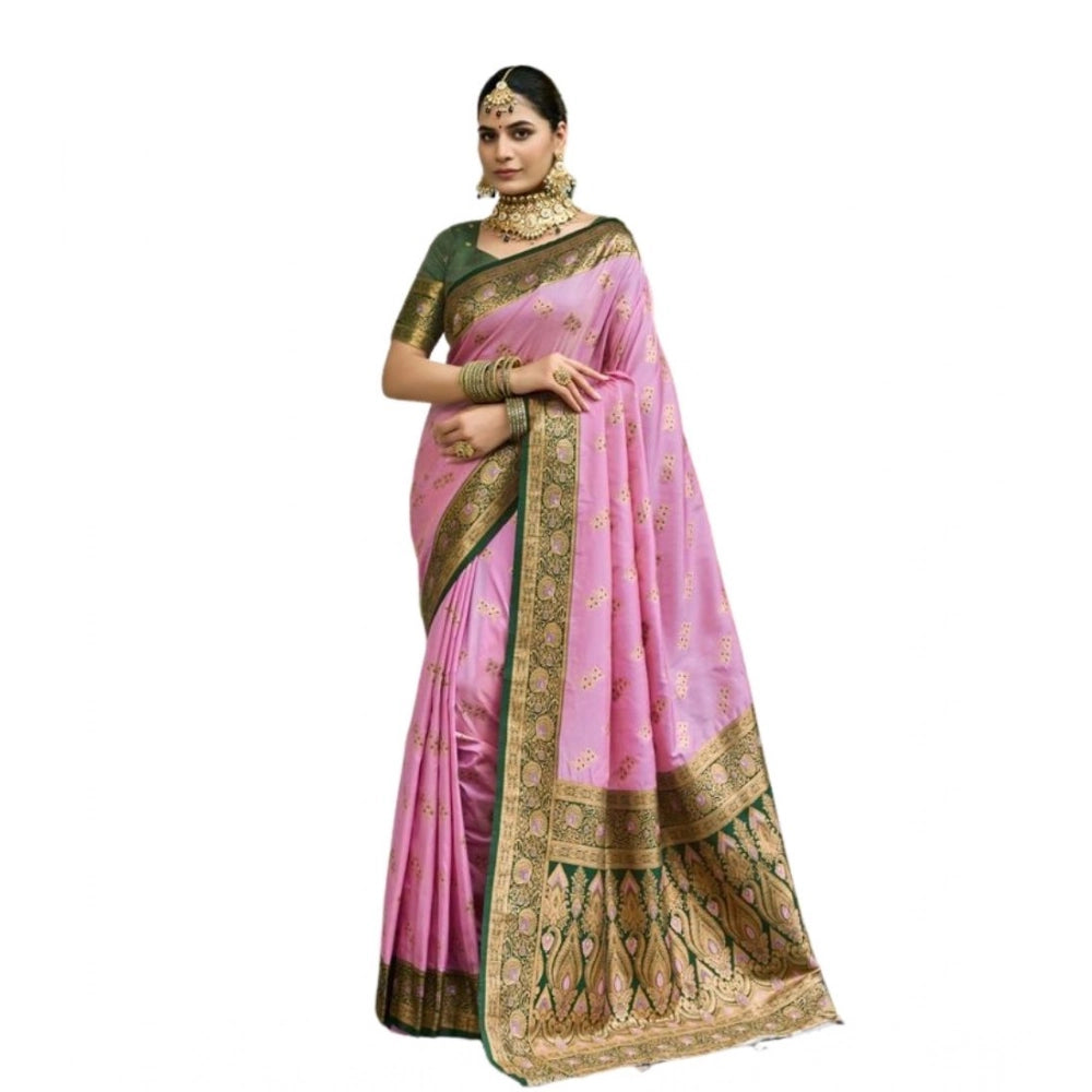 Women's Silk Blend Booti Work Ready to wear Saree With Unstitched Blouse 5.5Mtr (LightPink) - VANSHELLE