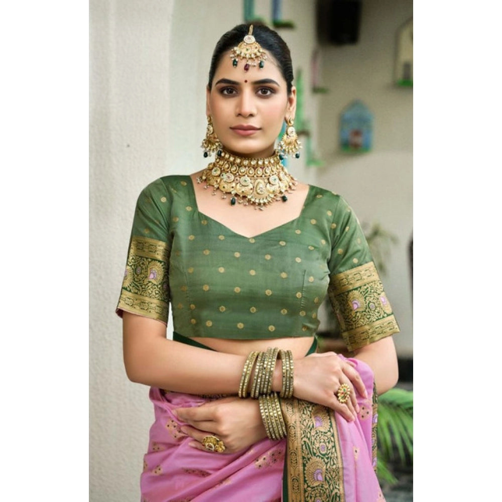 Women's Silk Blend Booti Work Ready to wear Saree With Unstitched Blouse 5.5Mtr (LightPink) - VANSHELLE