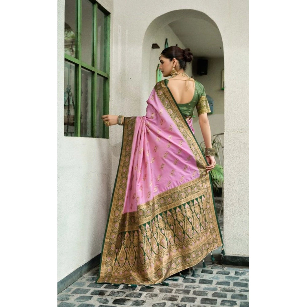 Women's Silk Blend Booti Work Ready to wear Saree With Unstitched Blouse 5.5Mtr (LightPink) - VANSHELLE