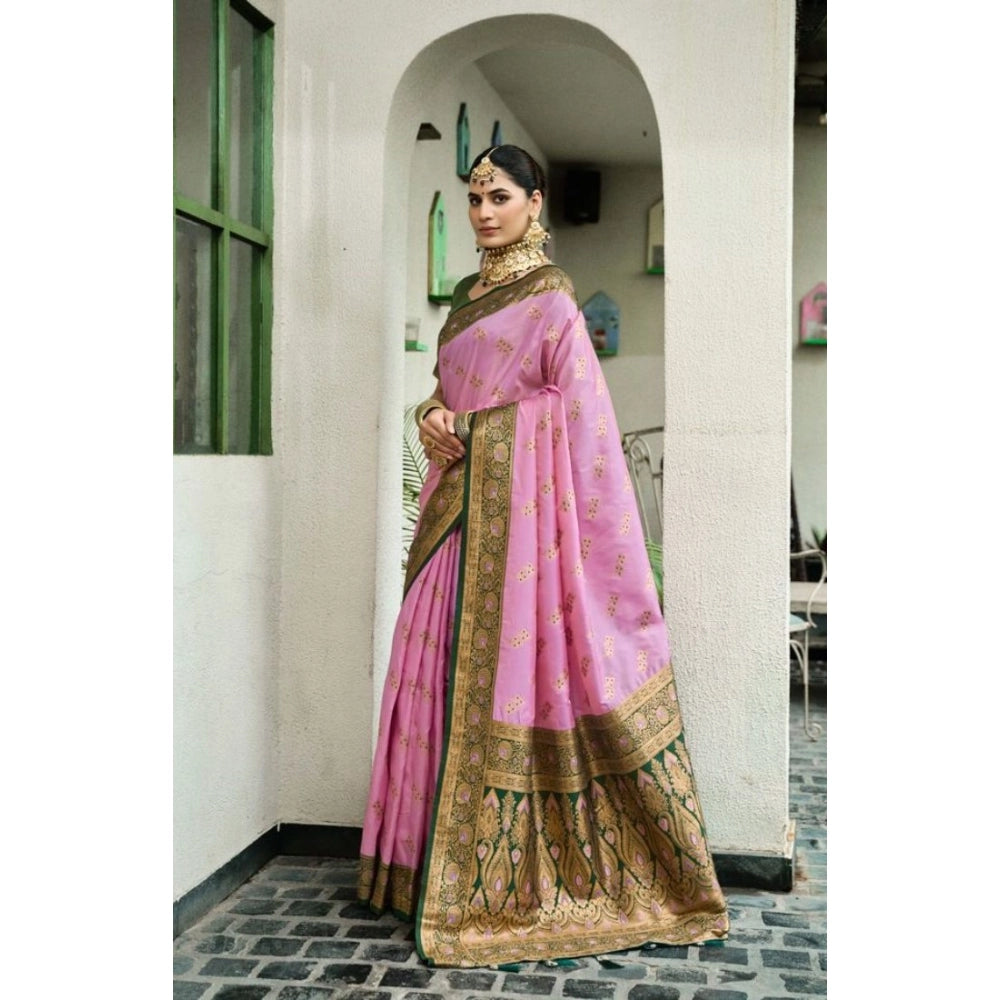 Women's Silk Blend Booti Work Ready to wear Saree With Unstitched Blouse 5.5Mtr (LightPink) - VANSHELLE