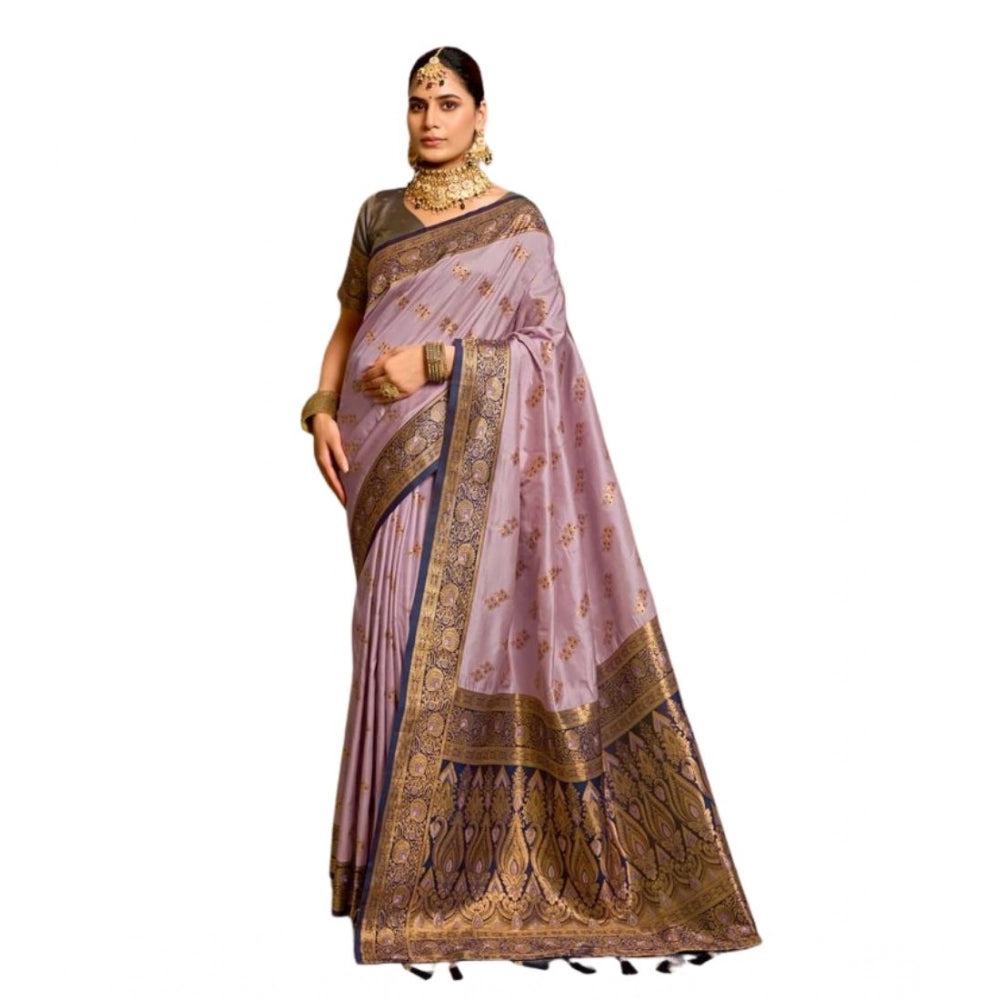 Women's Silk Blend Booti Work Ready to wear Saree With Unstitched Blouse 5.5Mtr (Lavender) - VANSHELLE