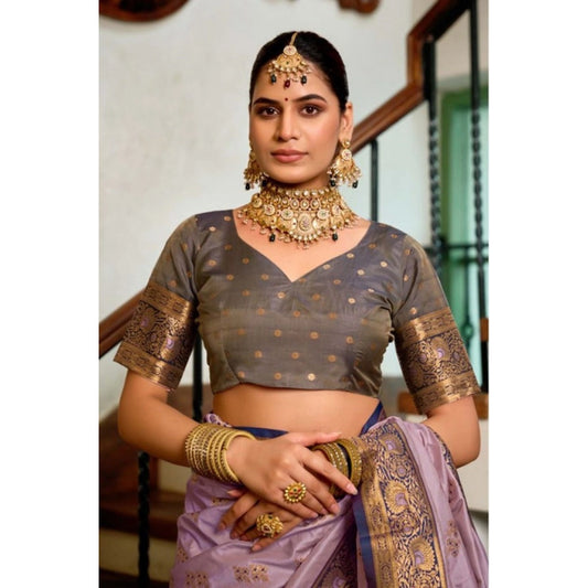 Women's Silk Blend Booti Work Ready to wear Saree With Unstitched Blouse 5.5Mtr (Lavender) - VANSHELLE