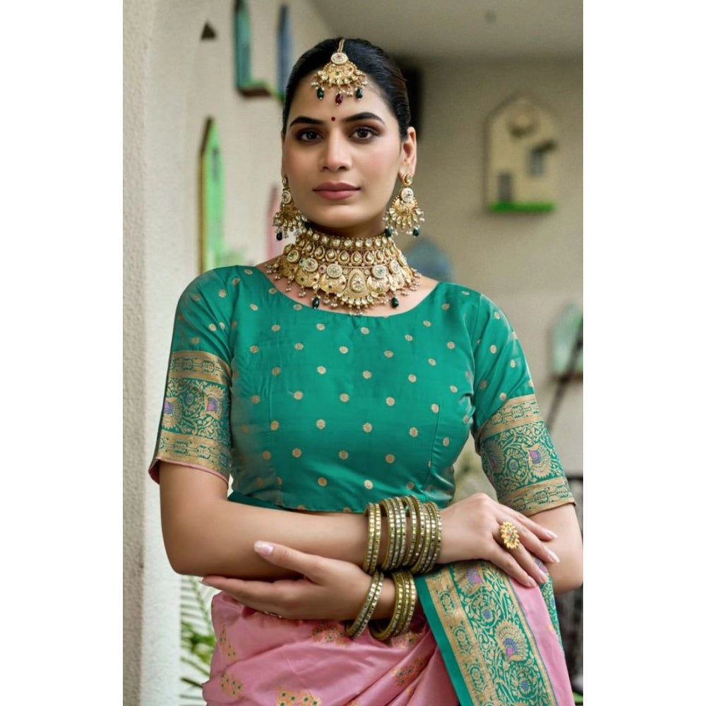 Women's Silk Blend Booti Work Ready to wear Saree With Unstitched Blouse 5.5Mtr (Peach) - VANSHELLE
