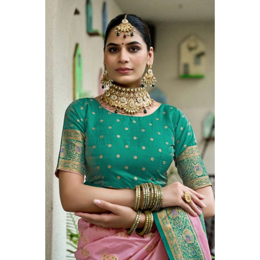 Women's Silk Blend Booti Work Ready to wear Saree With Unstitched Blouse 5.5Mtr (Peach) - VANSHELLE