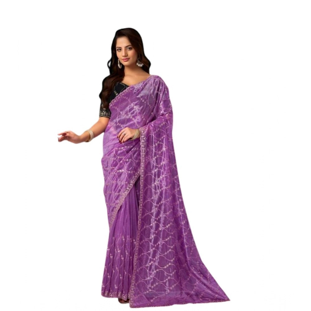 Women's Net Sequence Saree With Unstitched Blouse 5.5Mtr (Lavender) - VANSHELLE