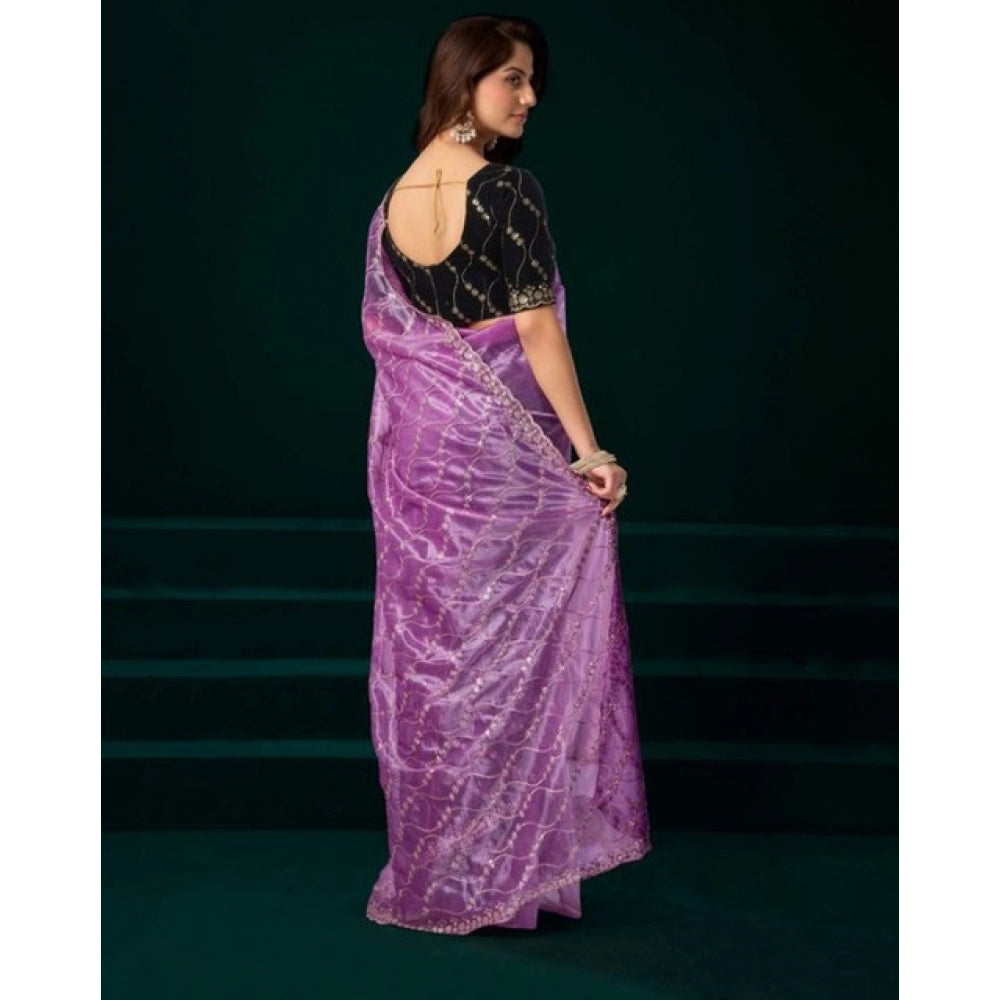 Women's Net Sequence Saree With Unstitched Blouse 5.5Mtr (Lavender) - VANSHELLE