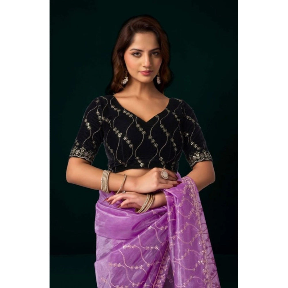 Women's Net Sequence Saree With Unstitched Blouse 5.5Mtr (Lavender) - VANSHELLE