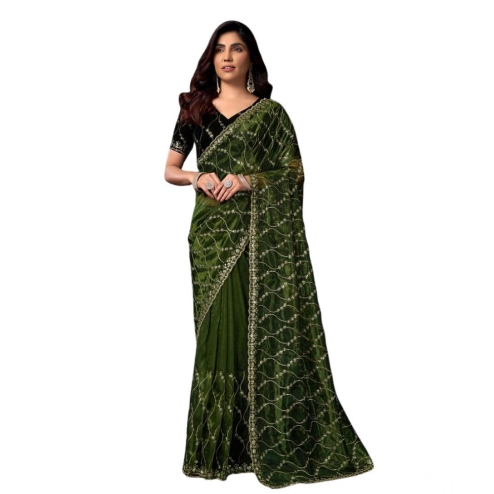 Women's Net Sequence Saree With Unstitched Blouse 5.5Mtr (Light Green) - VANSHELLE