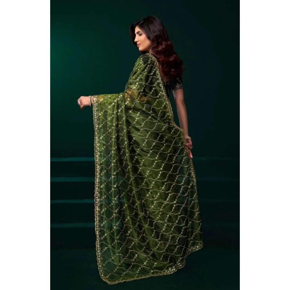 Women's Net Sequence Saree With Unstitched Blouse 5.5Mtr (Light Green) - VANSHELLE