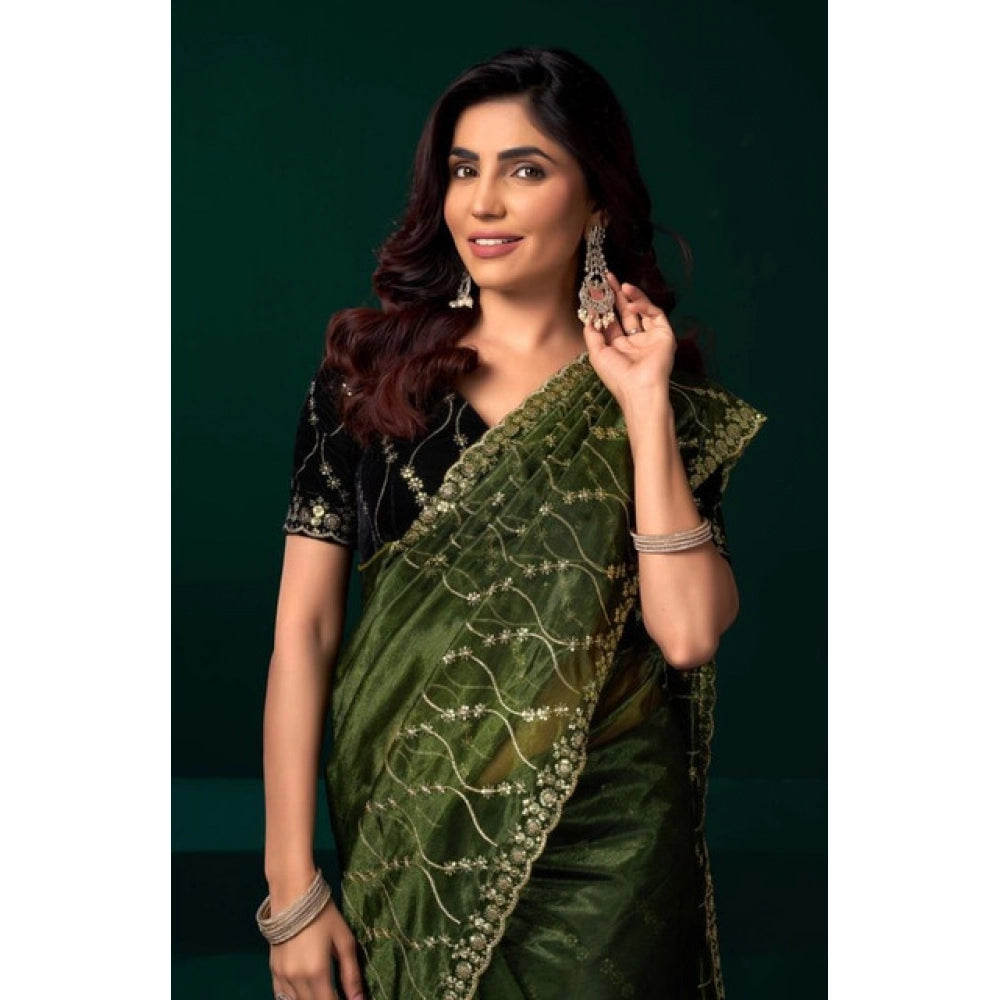 Women's Net Sequence Saree With Unstitched Blouse 5.5Mtr (Light Green) - VANSHELLE