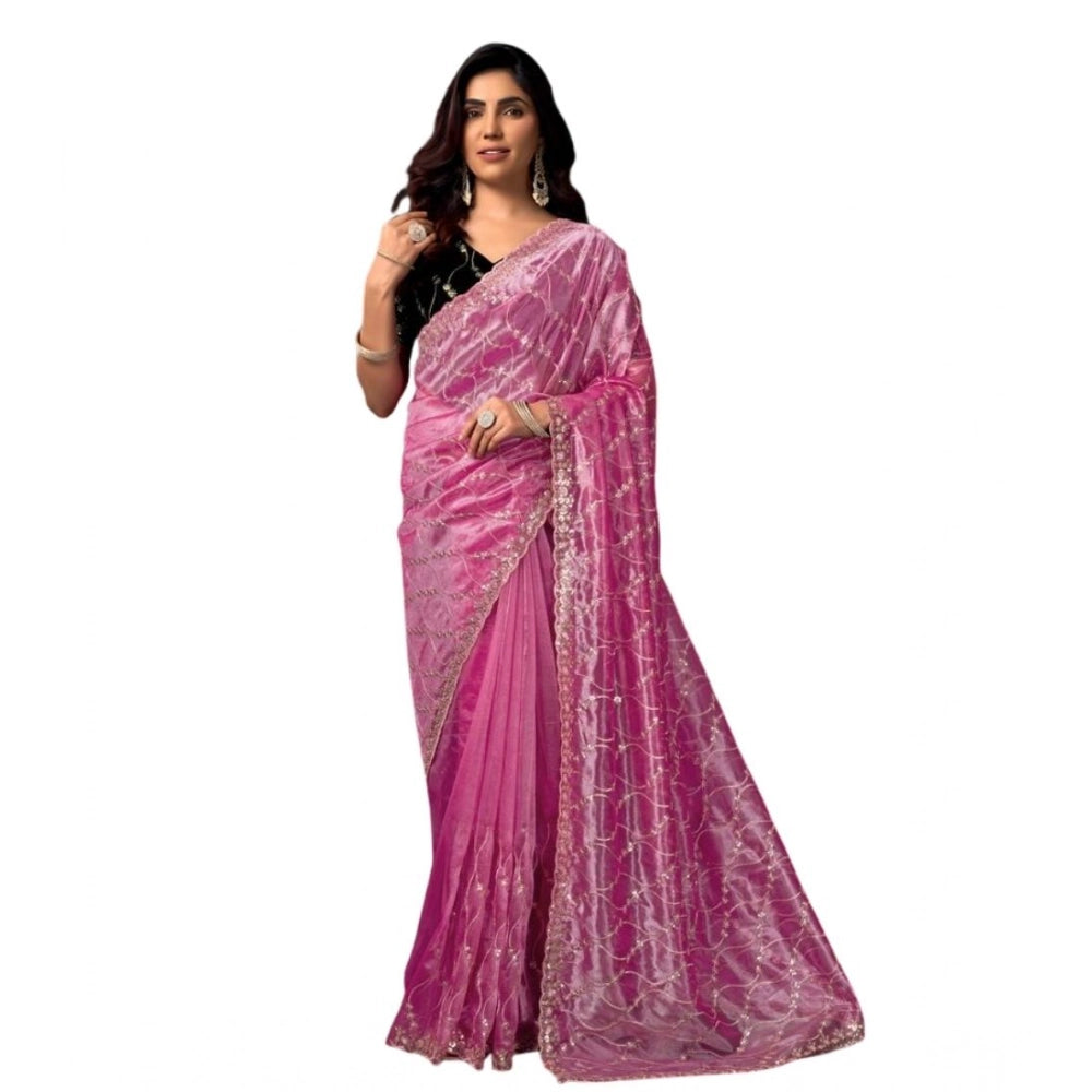 Women's Net Sequence Saree With Unstitched Blouse 5.5Mtr (Light Pink) - VANSHELLE