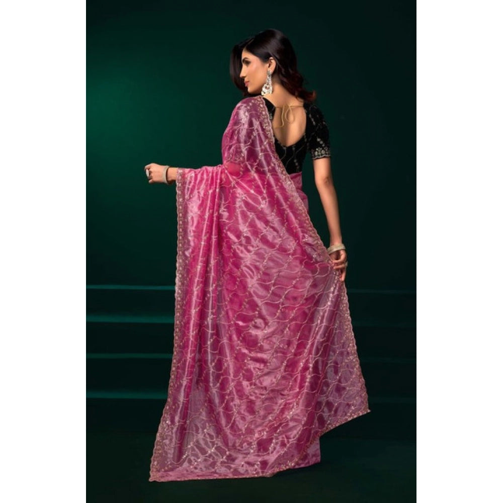 Women's Net Sequence Saree With Unstitched Blouse 5.5Mtr (Light Pink) - VANSHELLE