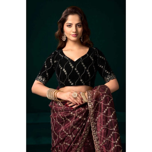 Women's Net Sequence Saree With Unstitched Blouse 5.5Mtr (Maroon) - VANSHELLE
