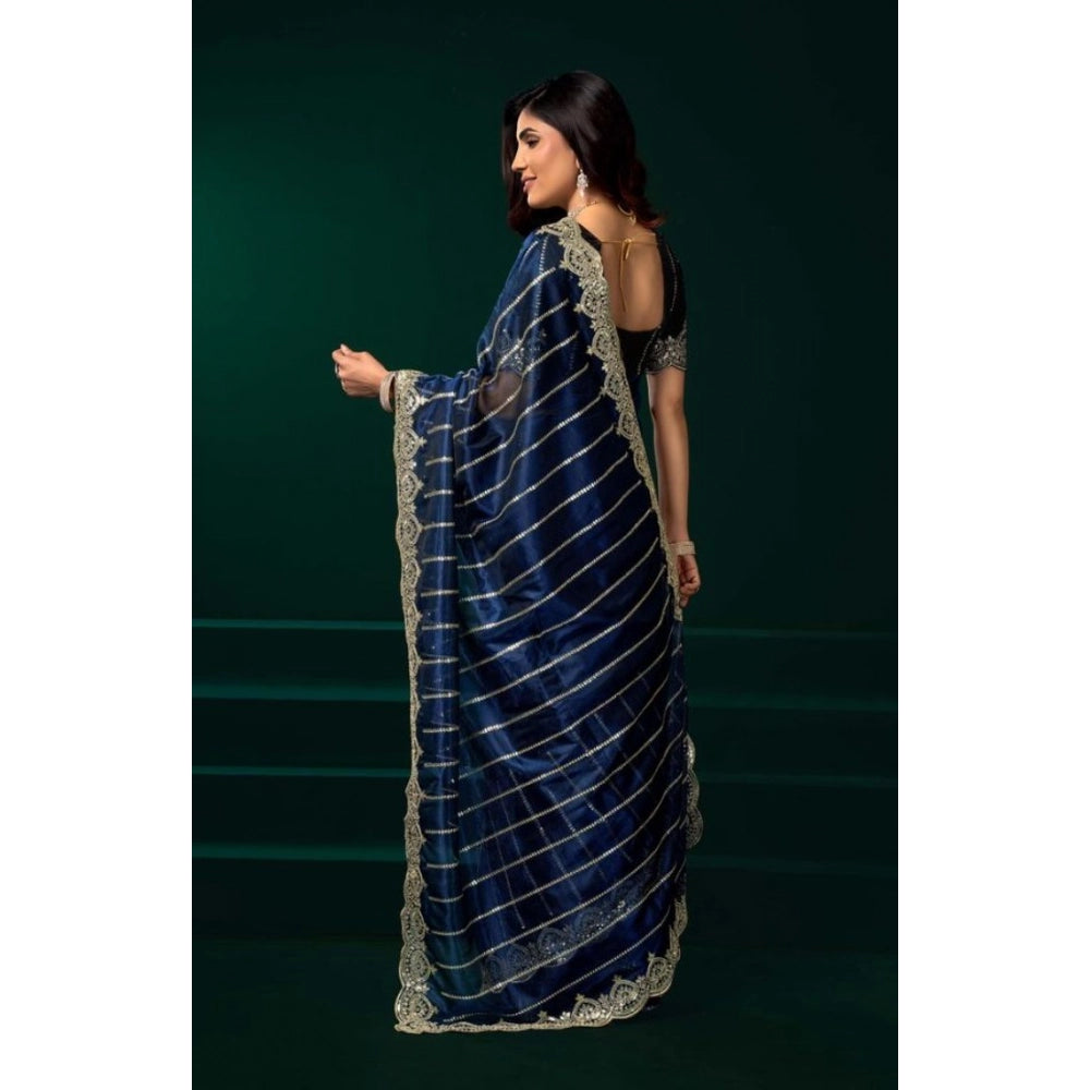 Women's Net Sequence Saree With Unstitched Blouse 5.5Mtr (Blue) - VANSHELLE