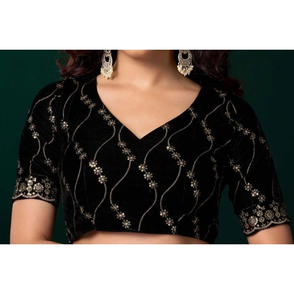 Women's Net Sequence Saree With Unstitched Blouse 5.5Mtr (Blue) - VANSHELLE