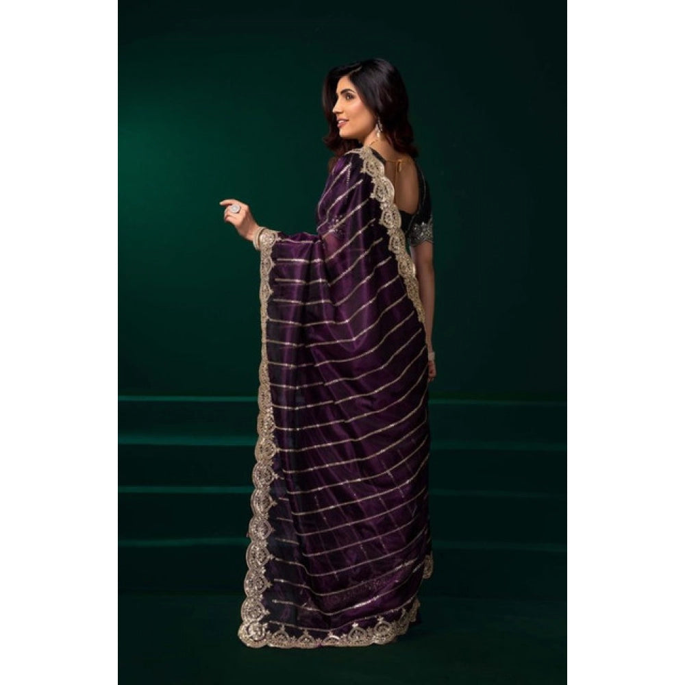 Women's Net Sequence Saree With Unstitched Blouse 5.5Mtr (Wine) - VANSHELLE