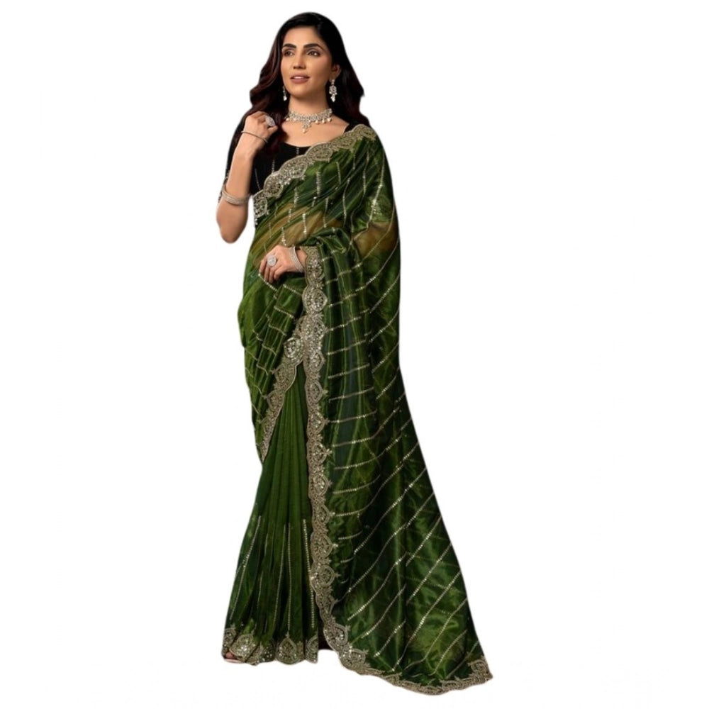 Women's Net Sequence Saree With Unstitched Blouse 5.5Mtr (Green) - VANSHELLE