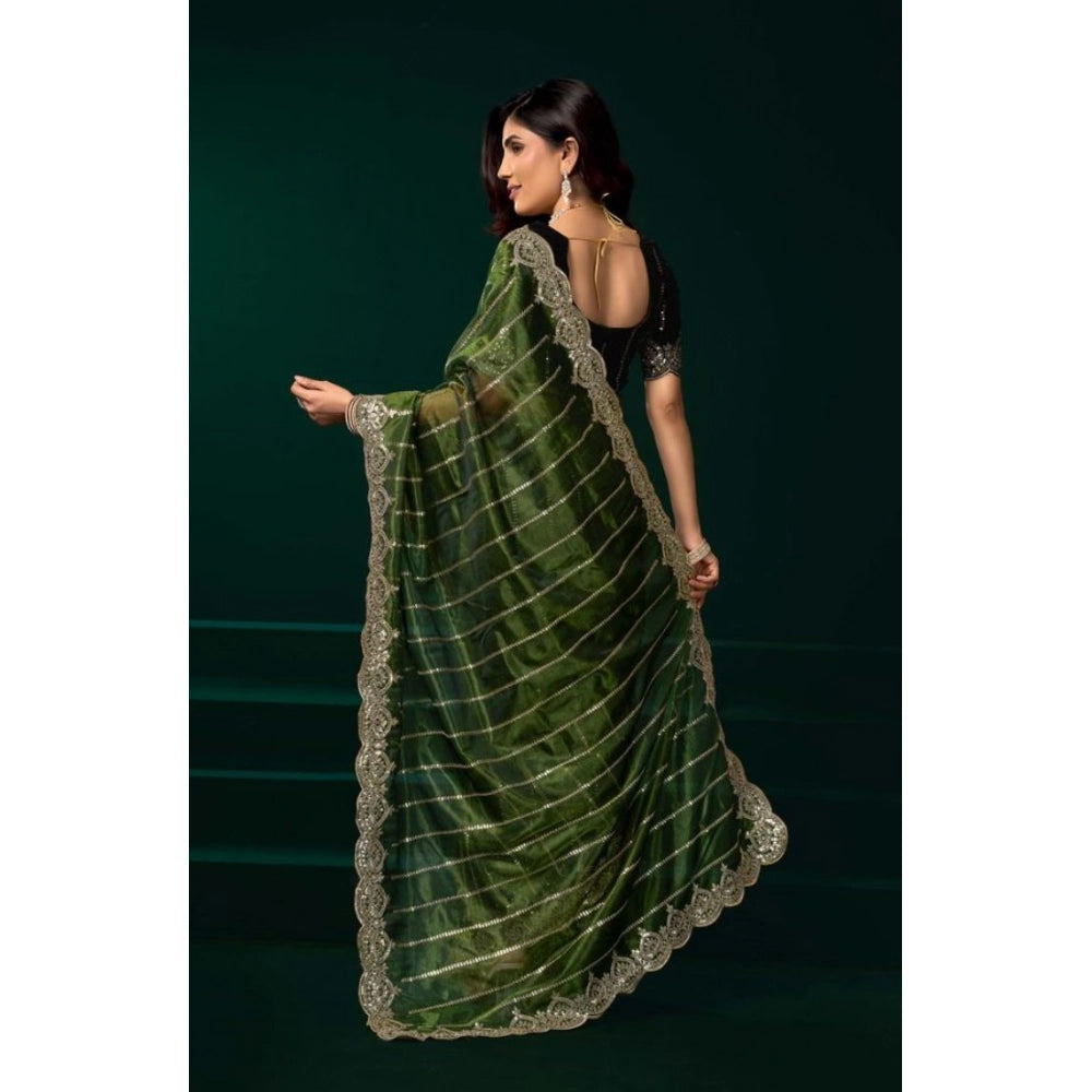 Women's Net Sequence Saree With Unstitched Blouse 5.5Mtr (Green) - VANSHELLE