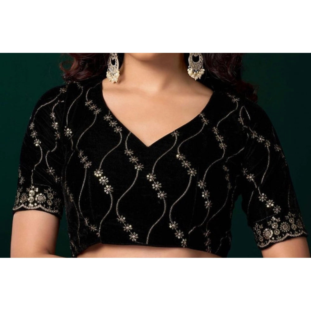Women's Net Sequence Saree With Unstitched Blouse 5.5Mtr (Green) - VANSHELLE