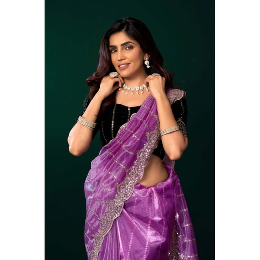 Women's Net Sequence Saree With Unstitched Blouse 5.5Mtr (Lavender) - VANSHELLE