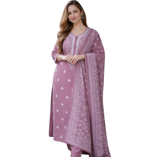 Women'S Chanderi Silk Ethnic Motif Round 3/4Th Sleeve Kurti Wi