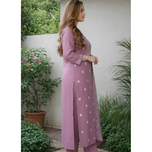 Women'S Chanderi Silk Ethnic Motif Round 3/4Th Sleeve Kurti Wi