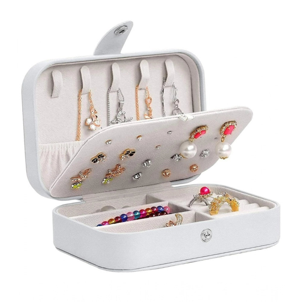 Pu Leather Solid Jewelry Storage Box (White-Cream)