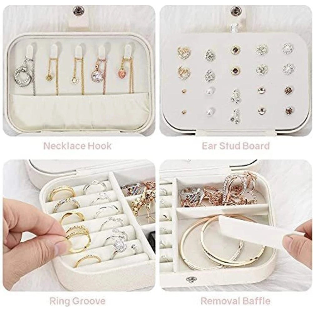 Pu Leather Solid Jewelry Storage Box (White-Cream)