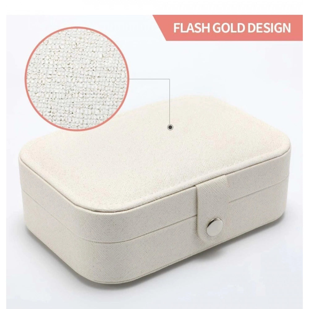 Pu Leather Solid Jewelry Storage Box (White-Cream)
