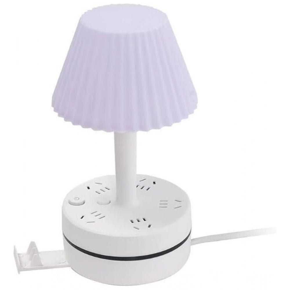 Plastic-Led Ribbed Shade Table Lamp With Usb Charging Base (Wh