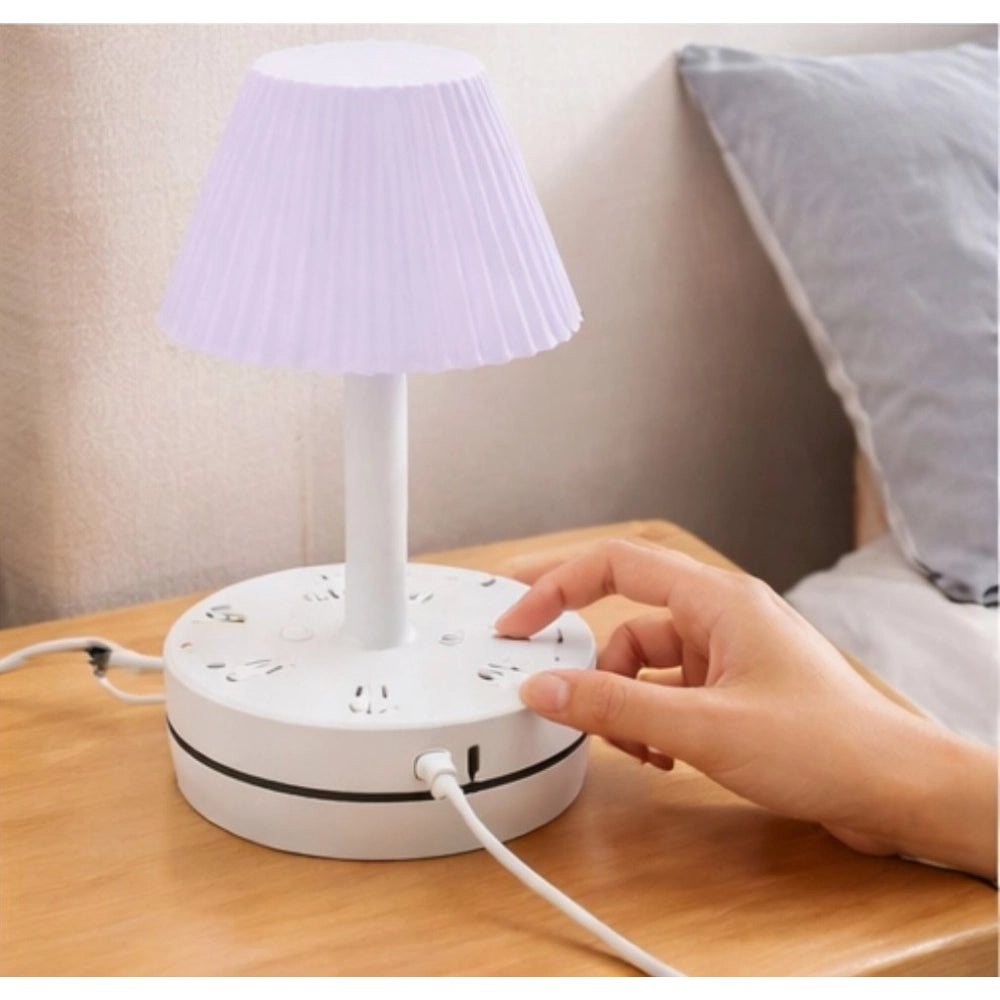Plastic-Led Ribbed Shade Table Lamp With Usb Charging Base (Wh