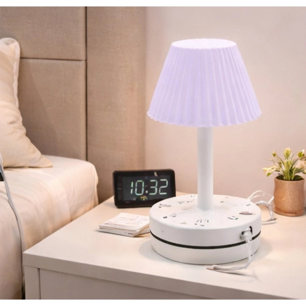 Plastic-Led Ribbed Shade Table Lamp With Usb Charging Base (Wh