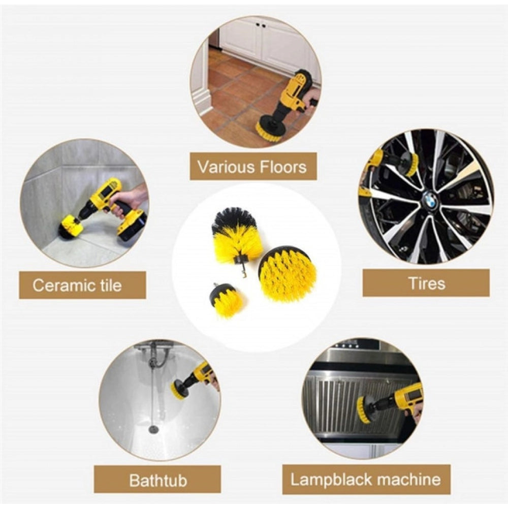 Pack Of 3 Polypropylene Solid Power Drill Scrub Brush Cleaning