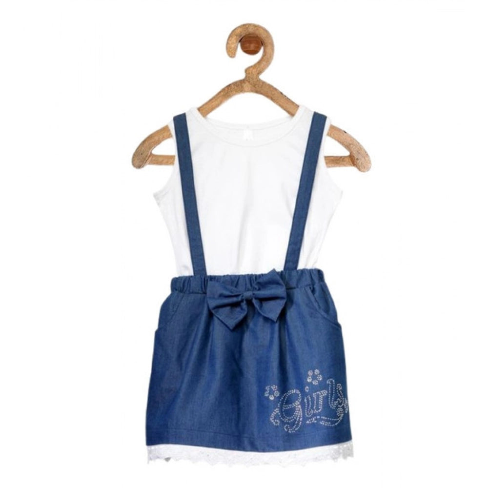 Girl'S Denim Embellished Sleeveless Skirt With Inner (Dark Blu