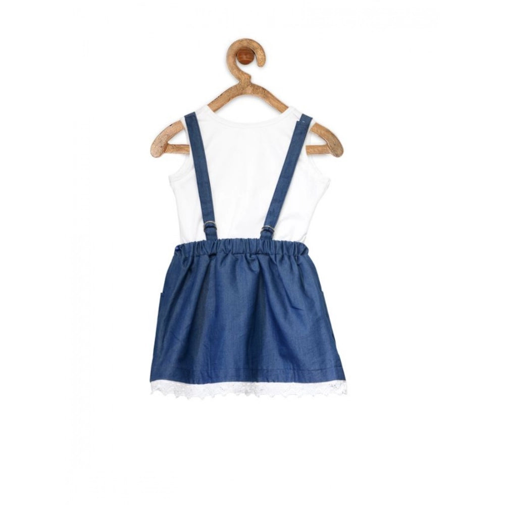 Girl'S Denim Embellished Sleeveless Skirt With Inner (Dark Blu