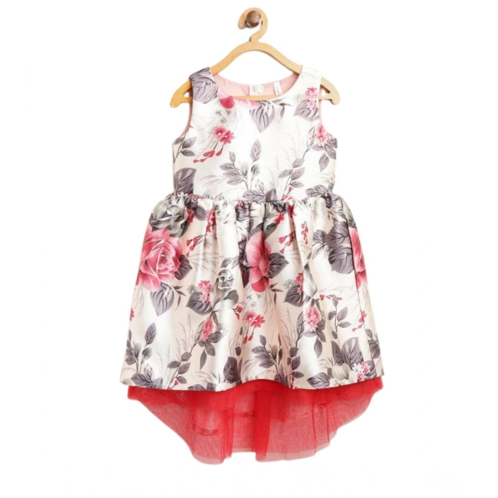 Girl'S Polyester &Amp; Net Inset Sleeveless Dress With Net Ins