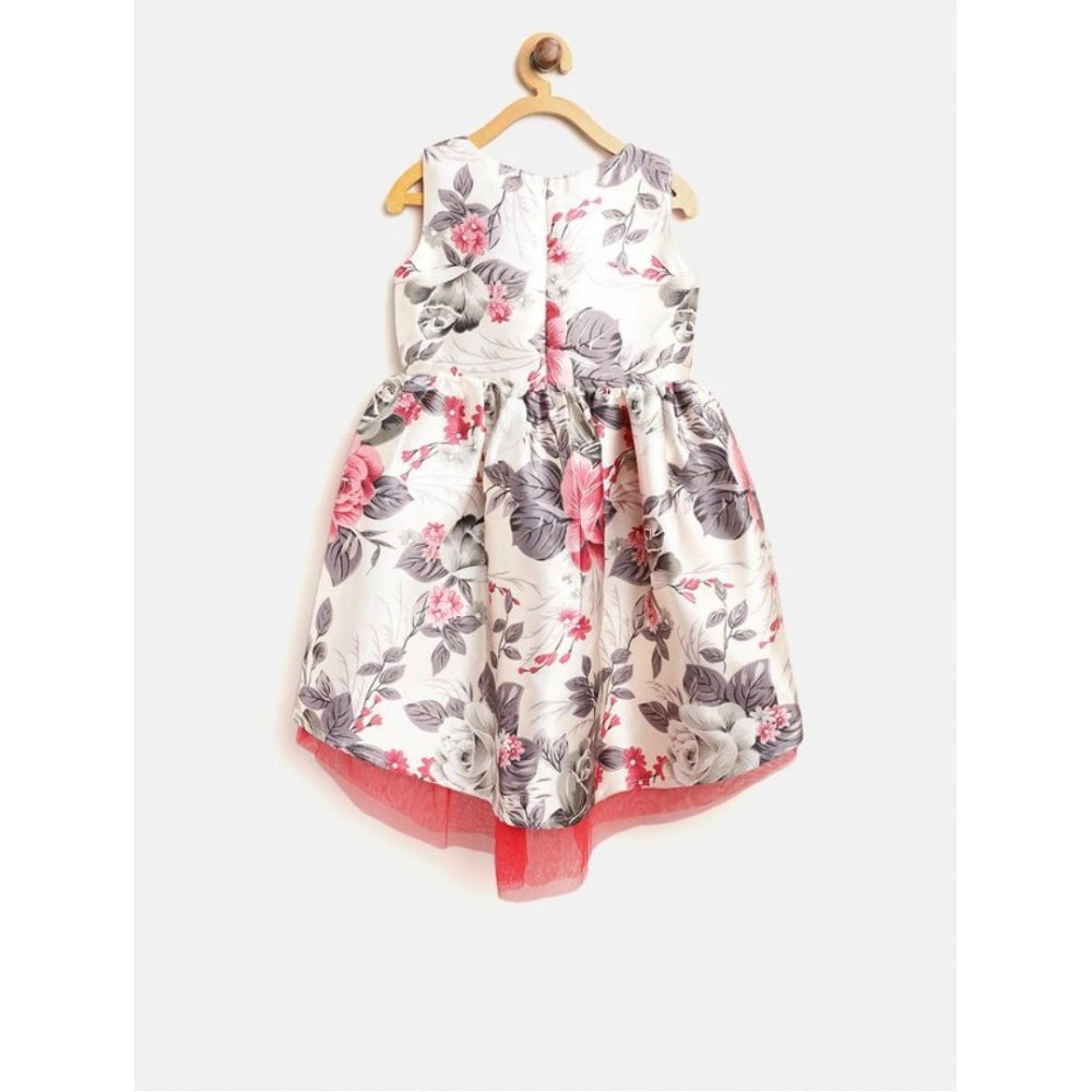 Girl'S Polyester &Amp; Net Inset Sleeveless Dress With Net Ins